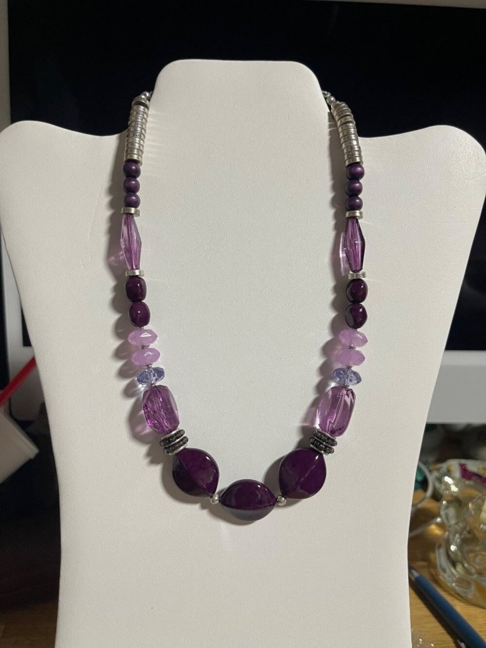 Vintage 1990s Napier Purple & Pink Beaded Collar Statement Necklace 18"